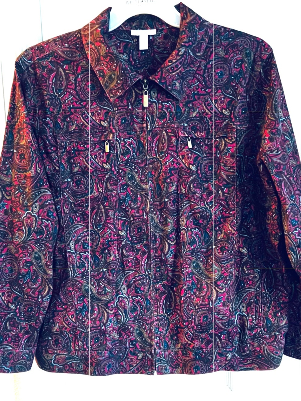 Charter Club Sz 3X Women's Paisley Print Zipper Shirt Jacket Burgundy VTG